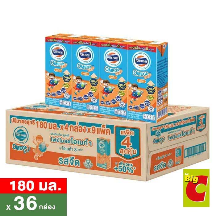 โฟร์โมสต์ โอเมก้า 369 นม UHT รสจืด 180 มล. แพ็ค 36