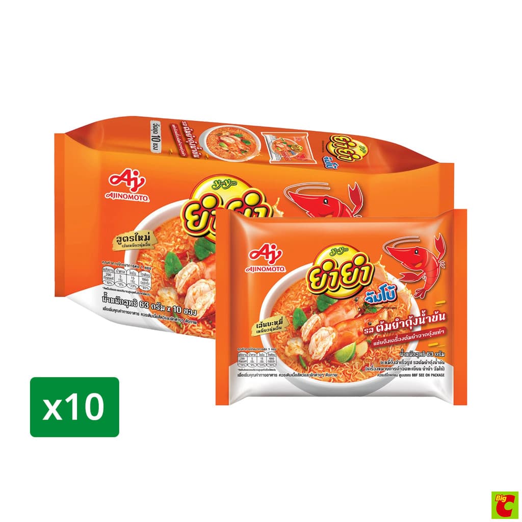 ยำยำ จัมโบ้ บะหมี่กึ่งสำเร็จรูป รสต้มยำกุ้งน้ำข้น 63 ก. x 10 ชิ้น